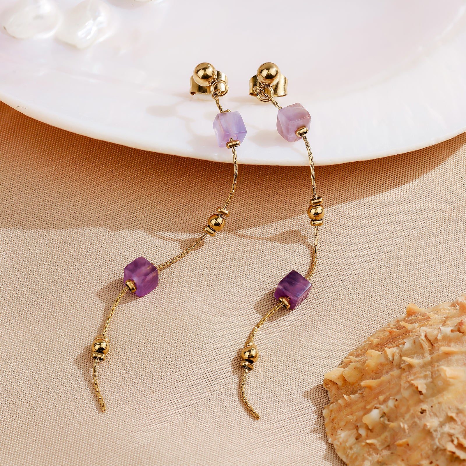 Astra Earrings – Amethyst & Gold Chains