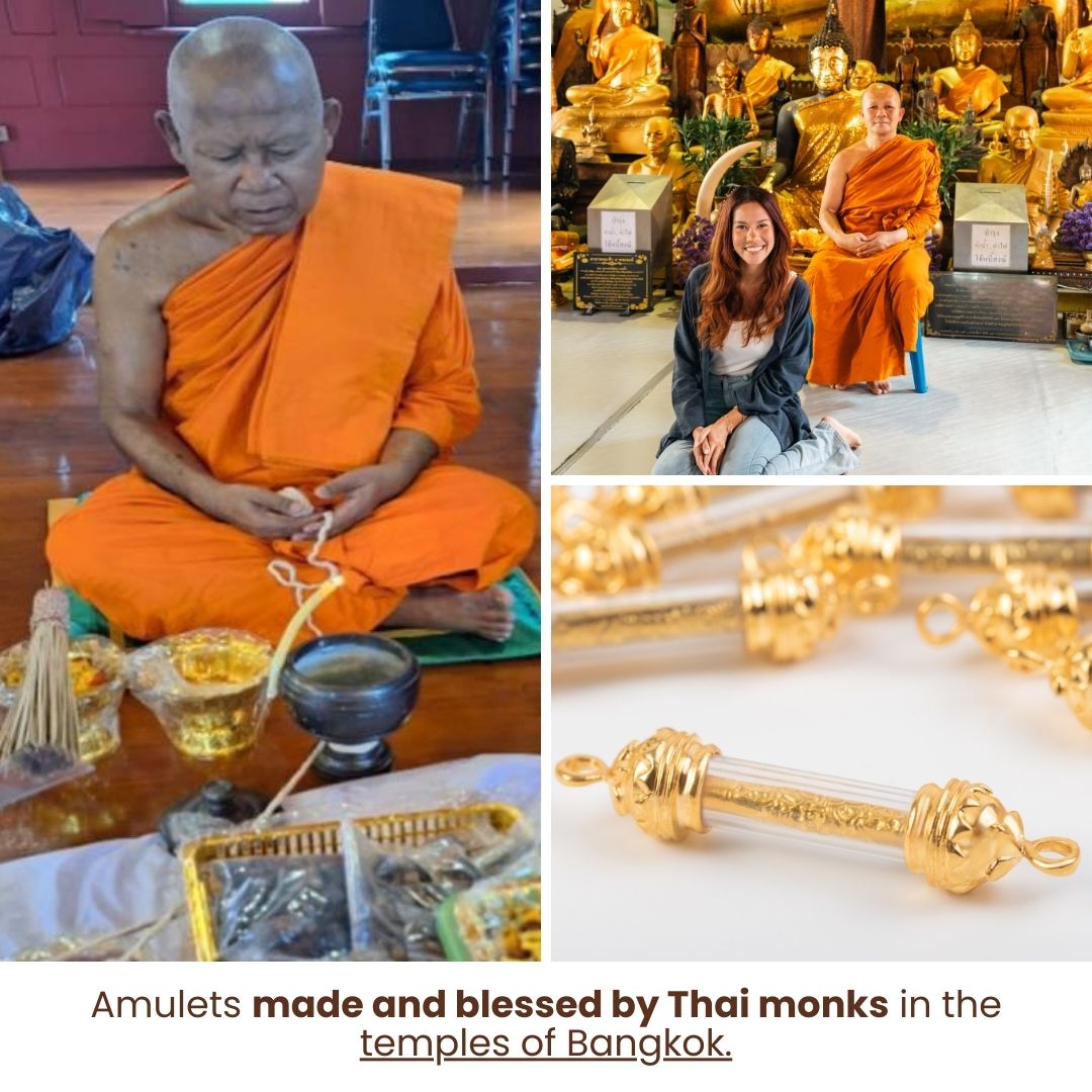 Lava Bracelet with Sacred Golden Takrut Amulet – Strength & Protection