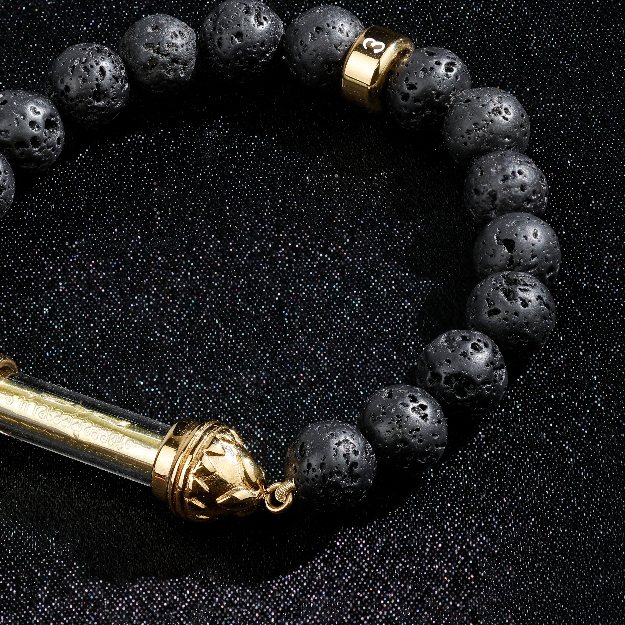 Lava Bracelet with Sacred Golden Takrut Amulet – Strength & Protection