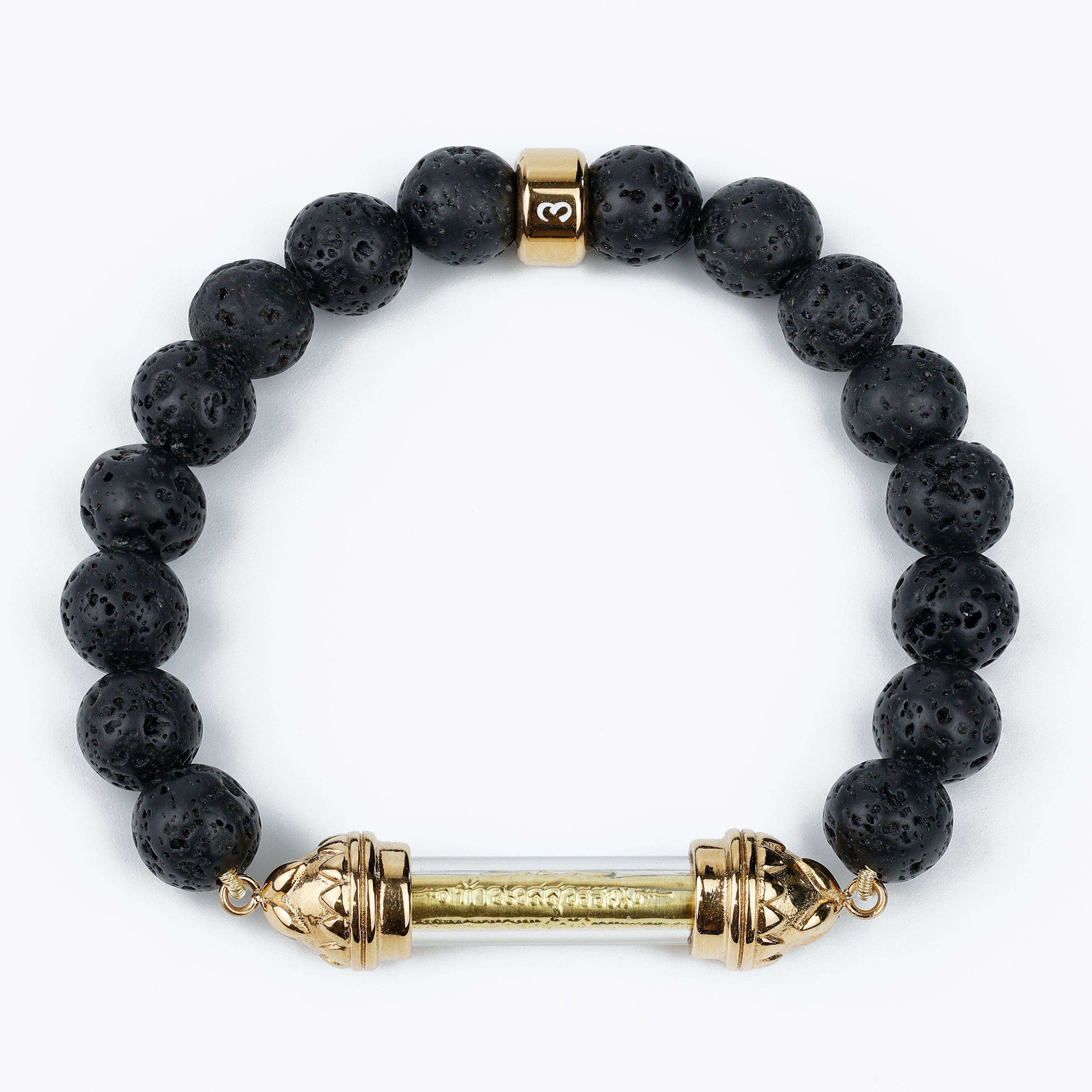 Lava Bracelet with Sacred Golden Takrut Amulet – Strength & Protection