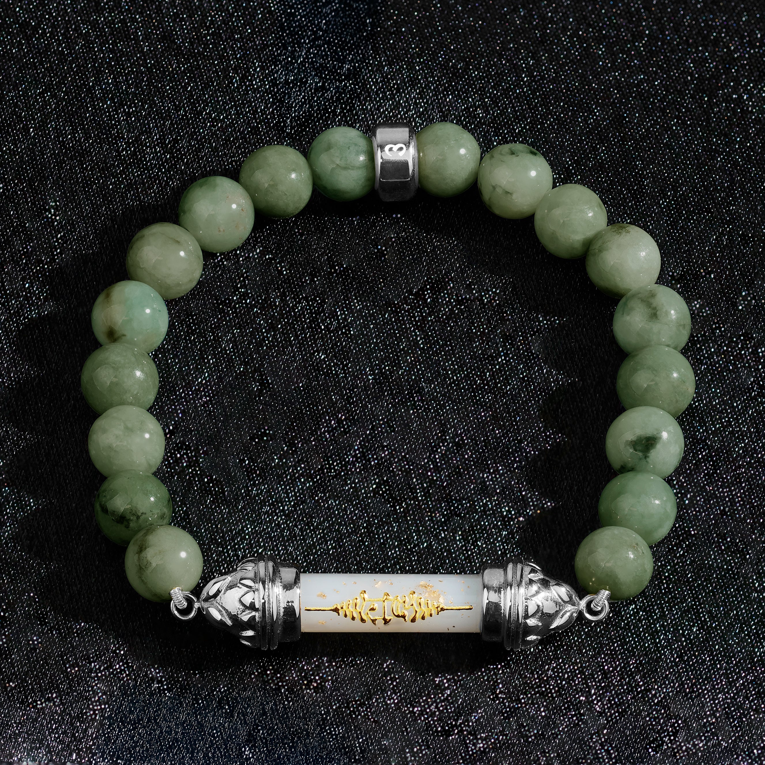 Jade Bracelet with Sacred Takrut Amulet with Beeswax – Prosperity and Wealth