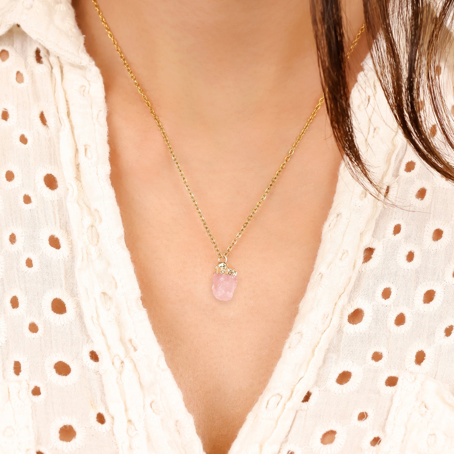 Natural Rose Quartz Necklace – October (Raw Stone)