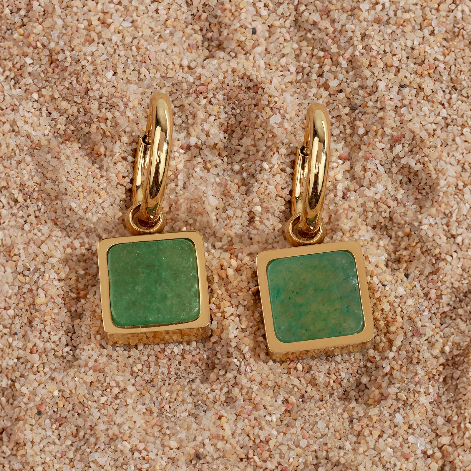 Gaia Earrings – Aventurine & 18K Gold Finish