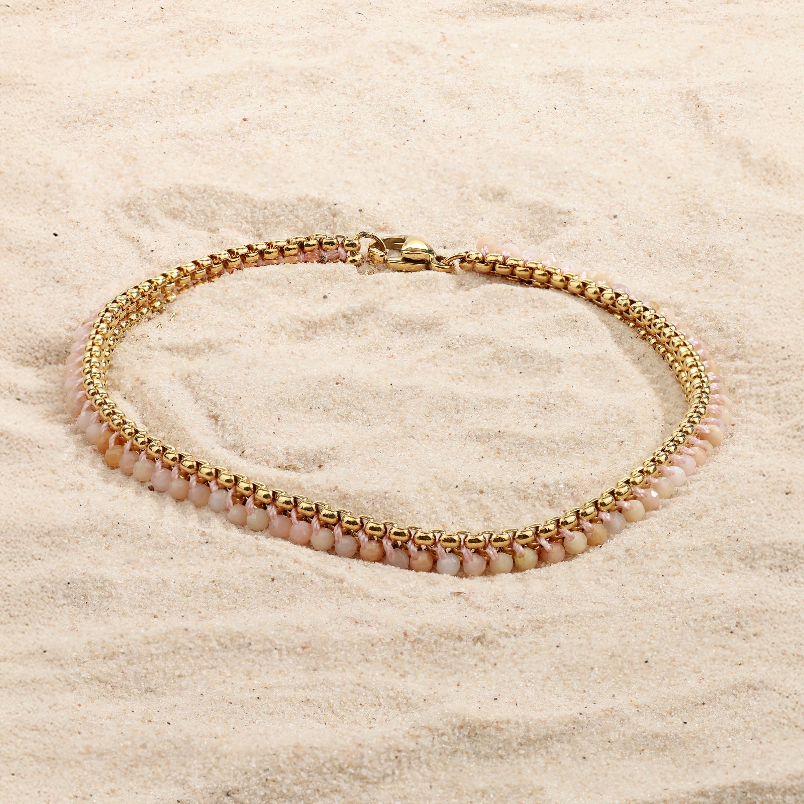 Indra Quartz Bracelet – Braided Rose Quartz & 18K Gold Finish