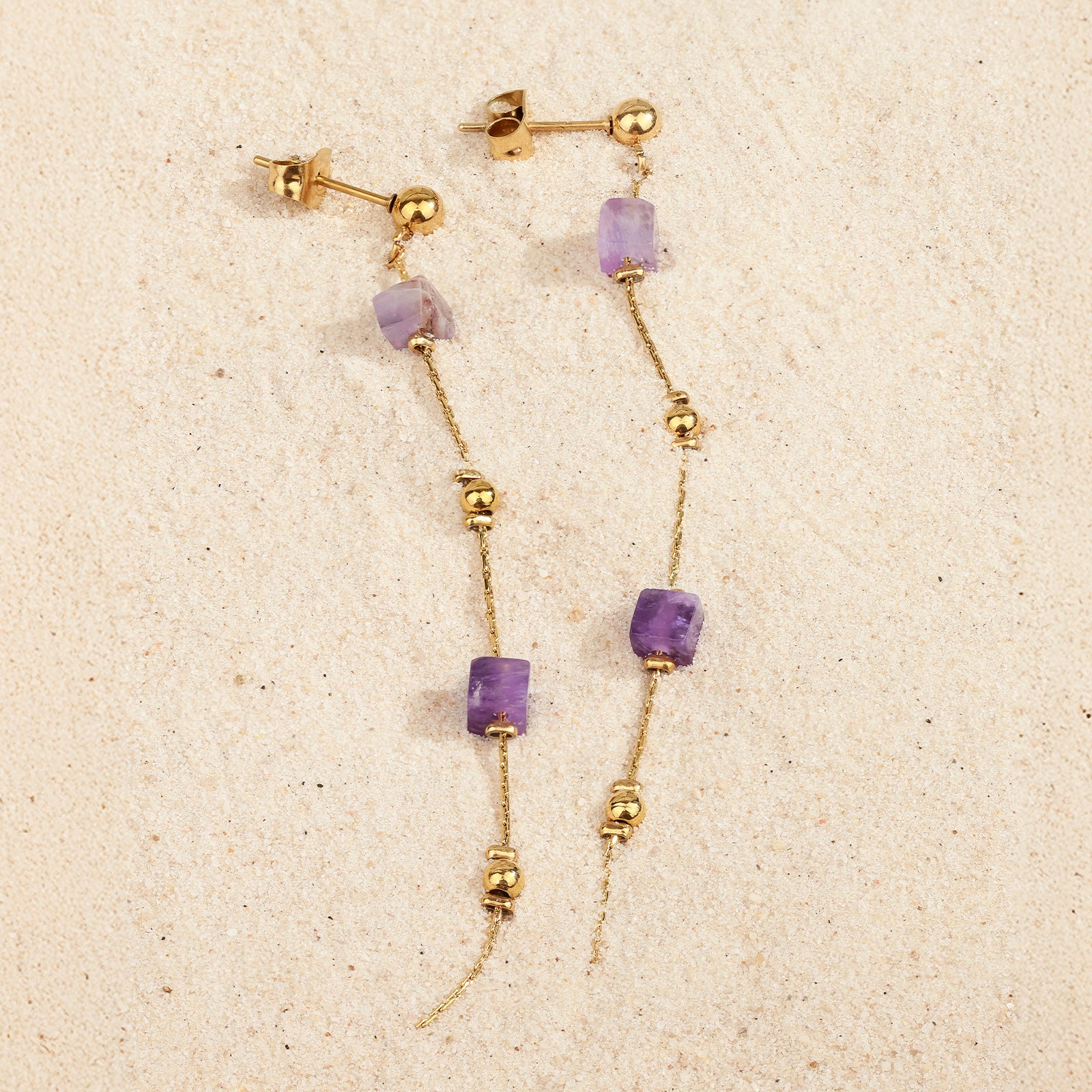 Astra Earrings – Amethyst & Gold Chains