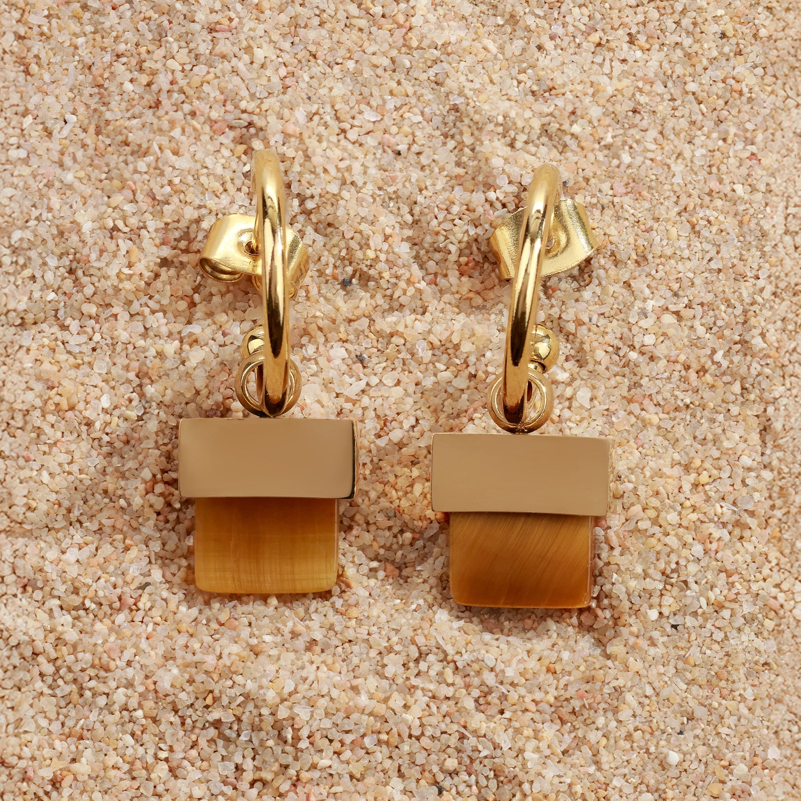 Geo Tiger Earrings – Tiger’s Eye & Gold-Tone Design