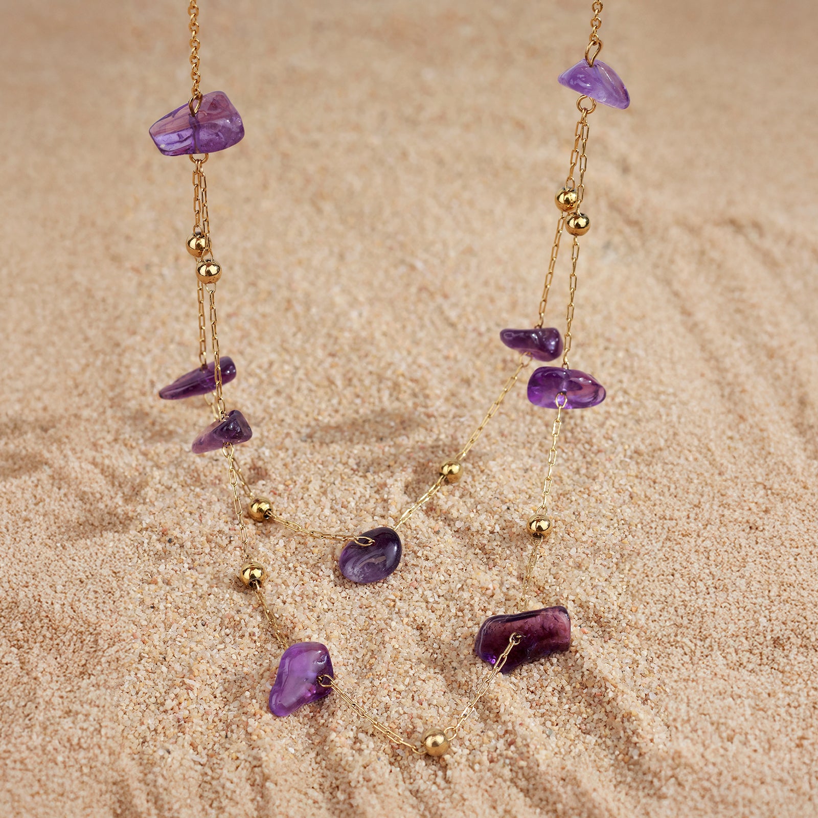 Astra Necklace – Amethyst & Double Gold Chain