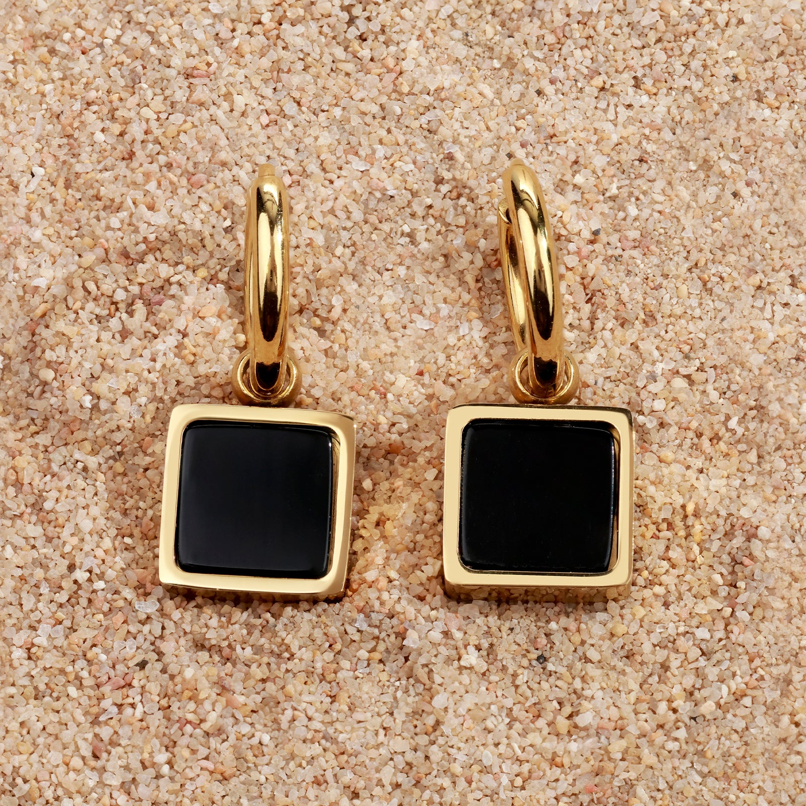 Nocta Onyx Earrings – Onyx Squares & Gold Hoops