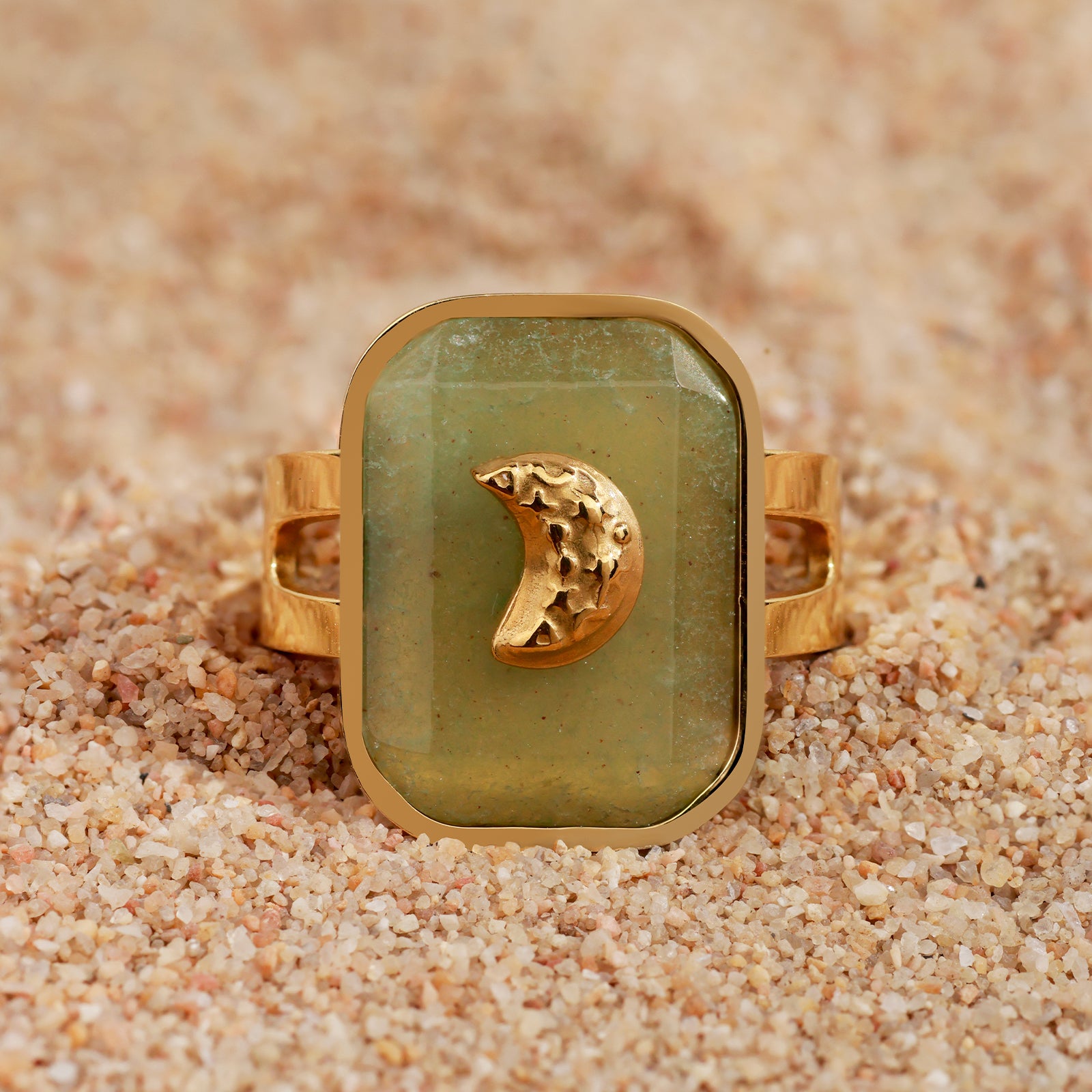 Luna Ring – Aventurine & Golden Moon