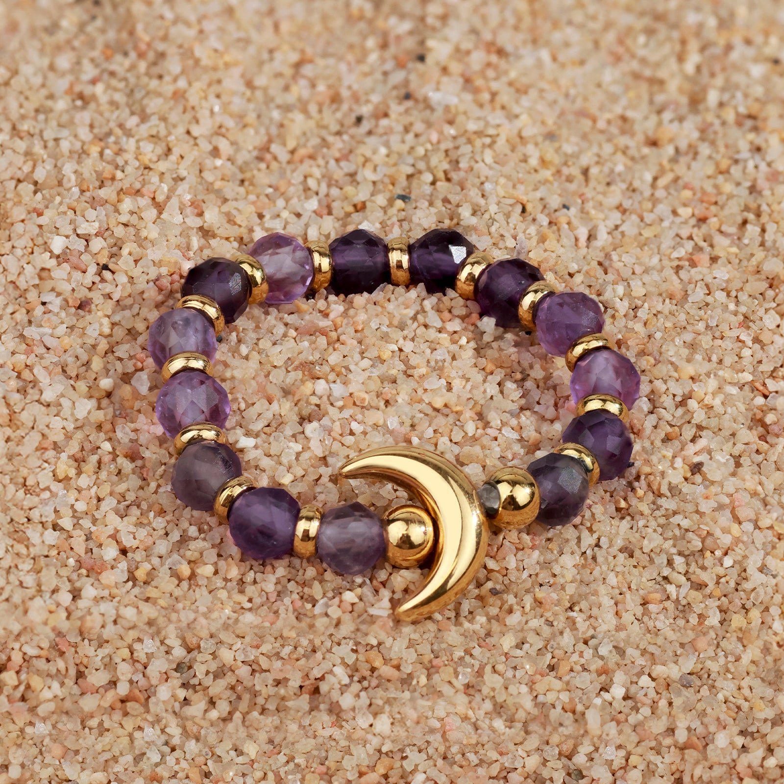Lunara Ring – Amethyst & Golden Crescent