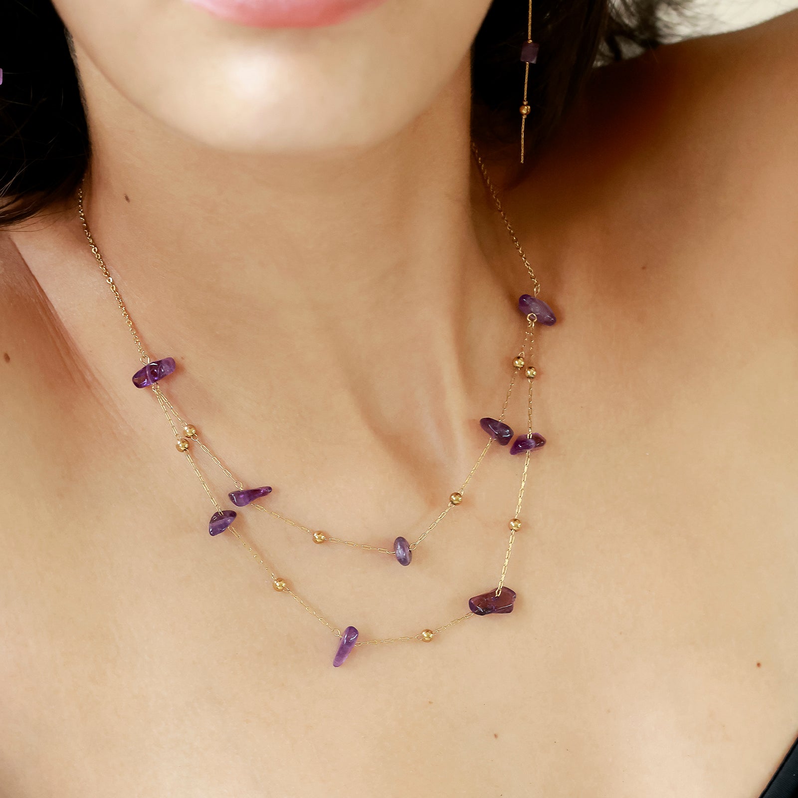 Astra Necklace – Amethyst & Double Gold Chain