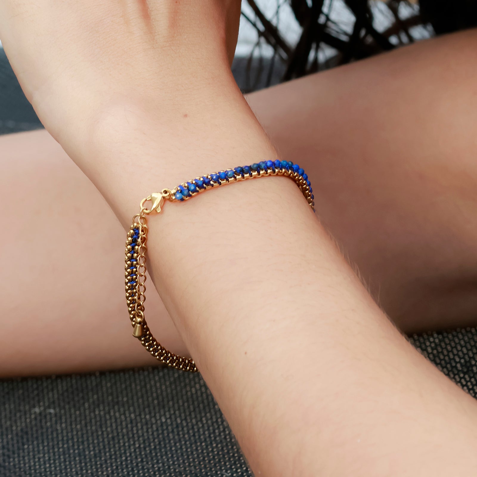 Indra Lapis Bracelet – Braided Lapis Lazuli & 18K Gold Finish