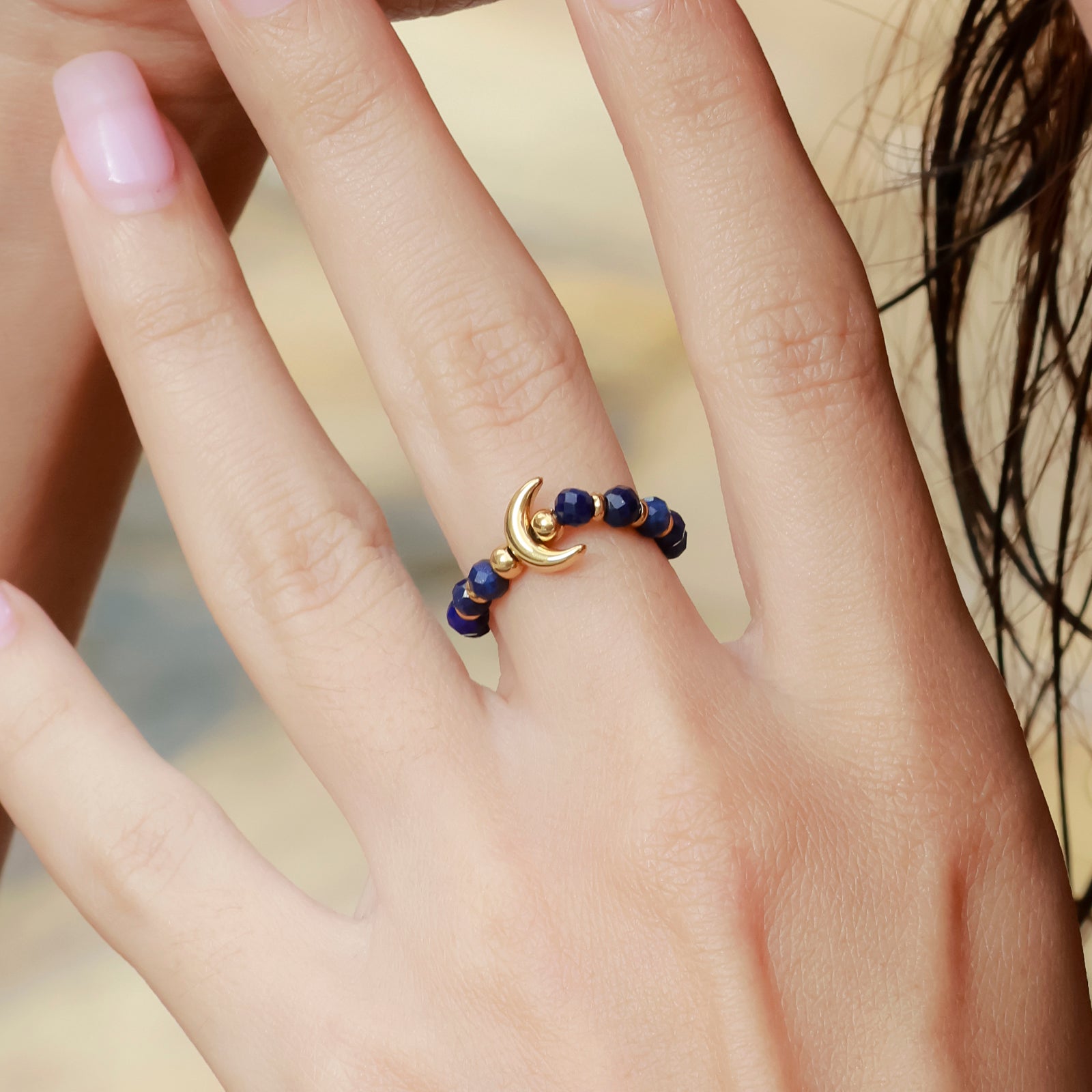 Indra Luna Ring – Lapis Lazuli & Golden Crescent