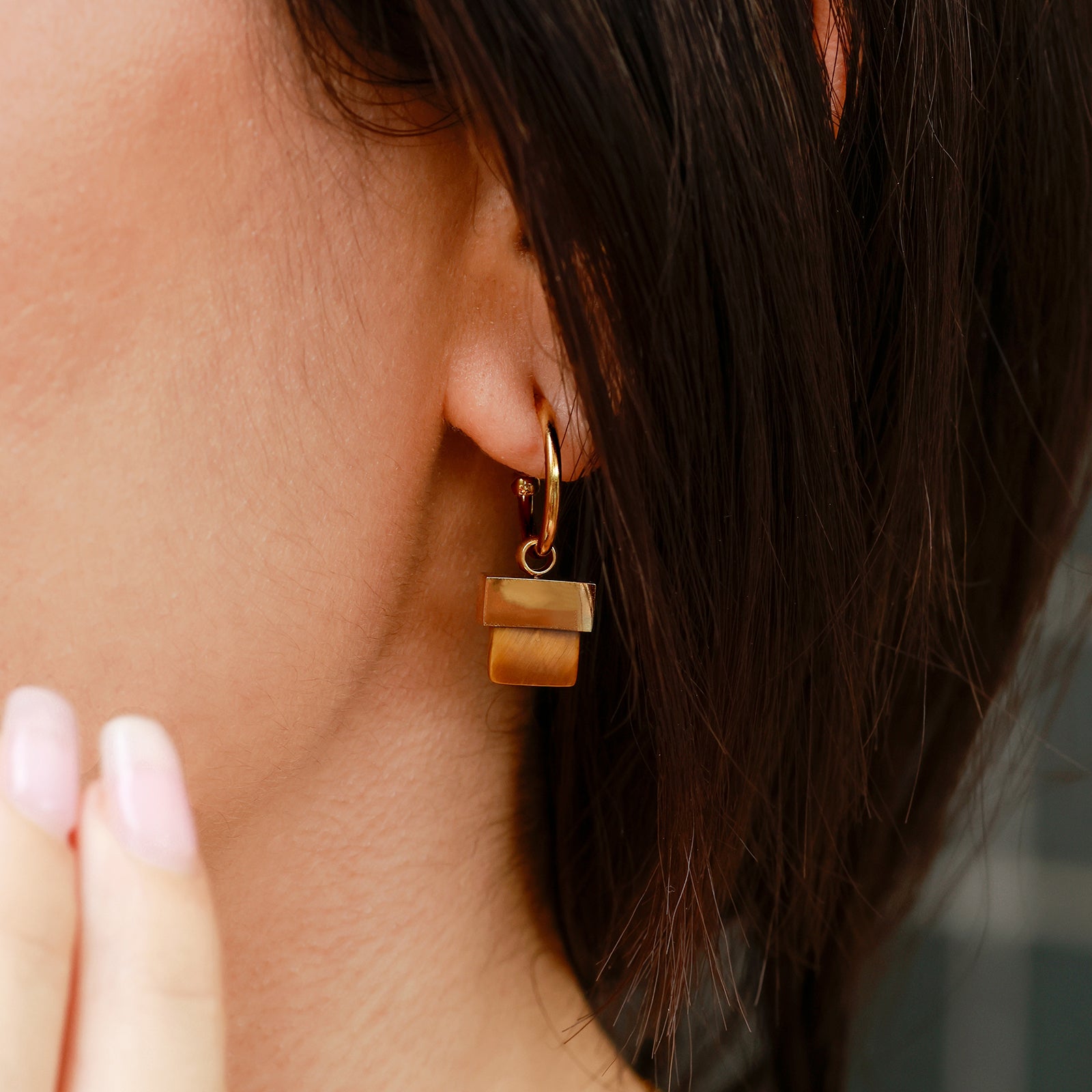 Geo Tiger Earrings – Tiger’s Eye & Gold-Tone Design
