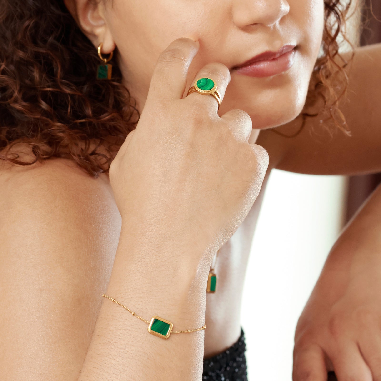 Orphée Ring – Malachite & 18K Gold Finish