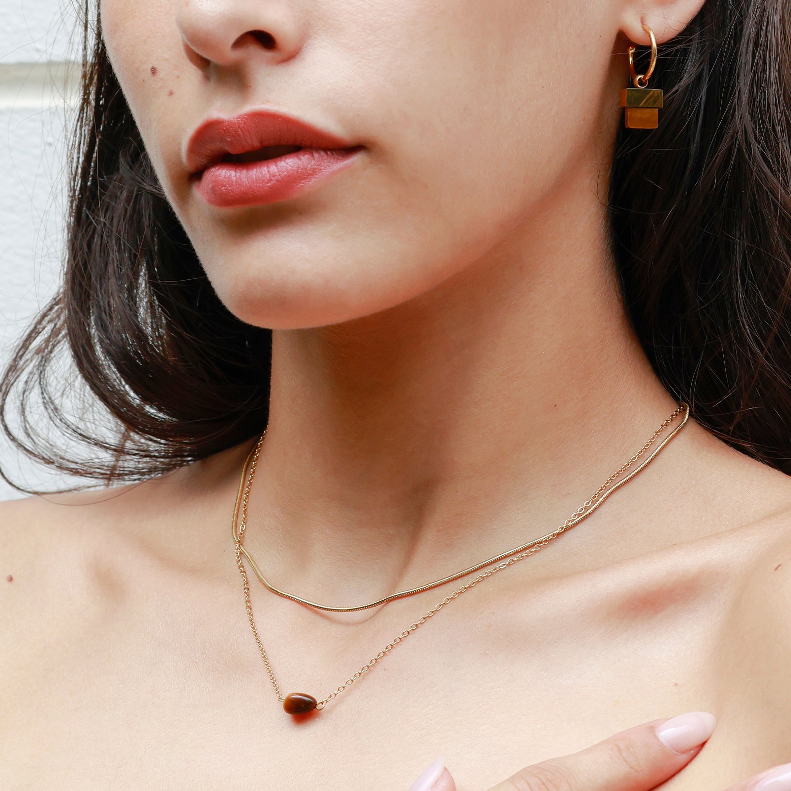 Strata Tiger Necklace – Double Chain & Polished Tiger’s Eye