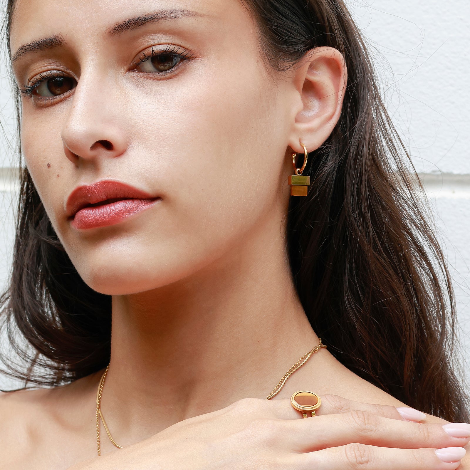 Geo Tiger Earrings – Tiger’s Eye & Gold-Tone Design