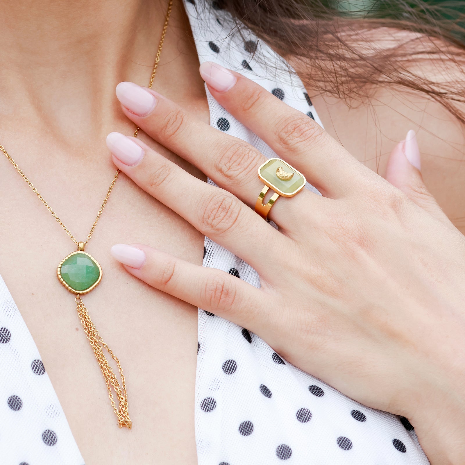 Luna Ring – Aventurine & Golden Moon