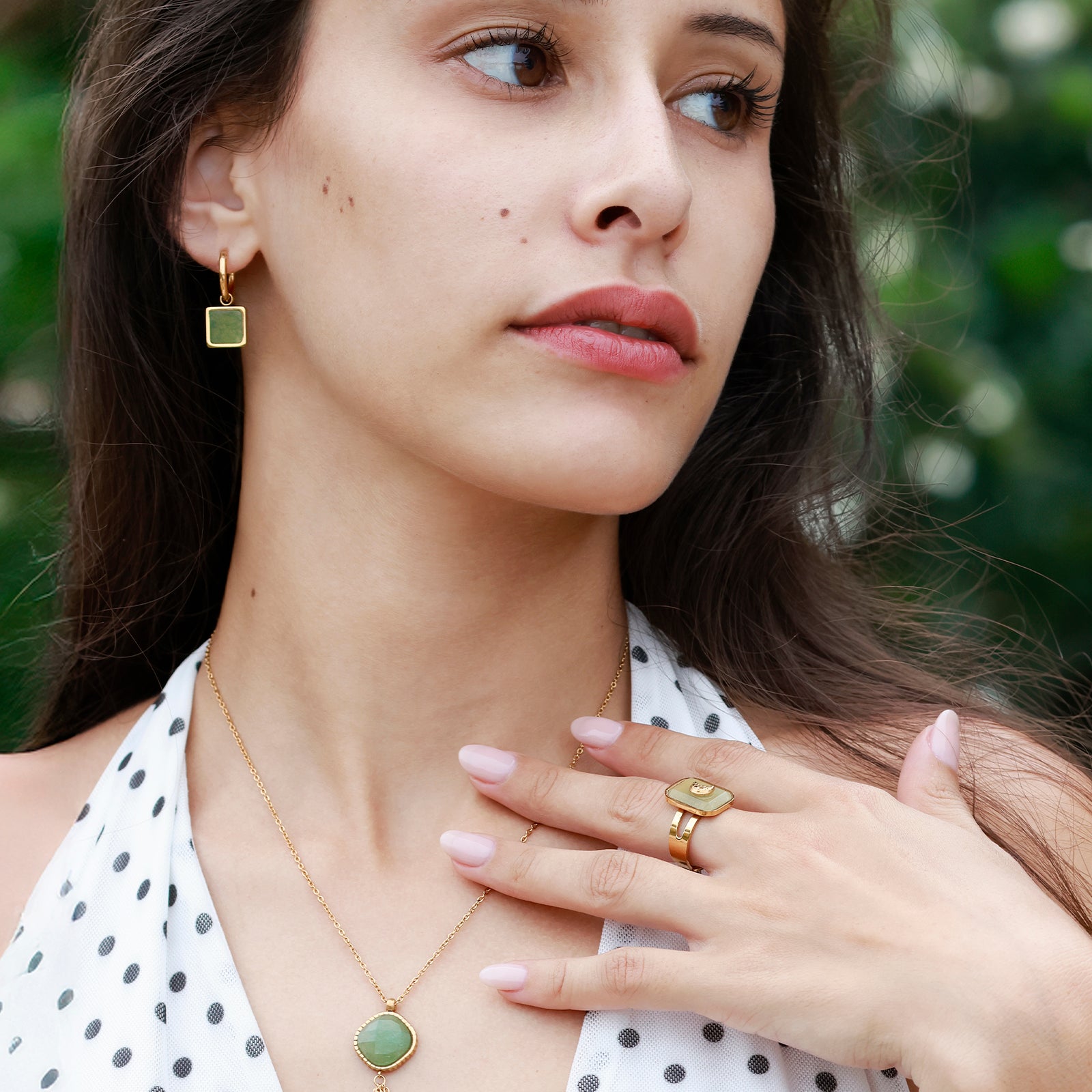 Luna Ring – Aventurine & Golden Moon