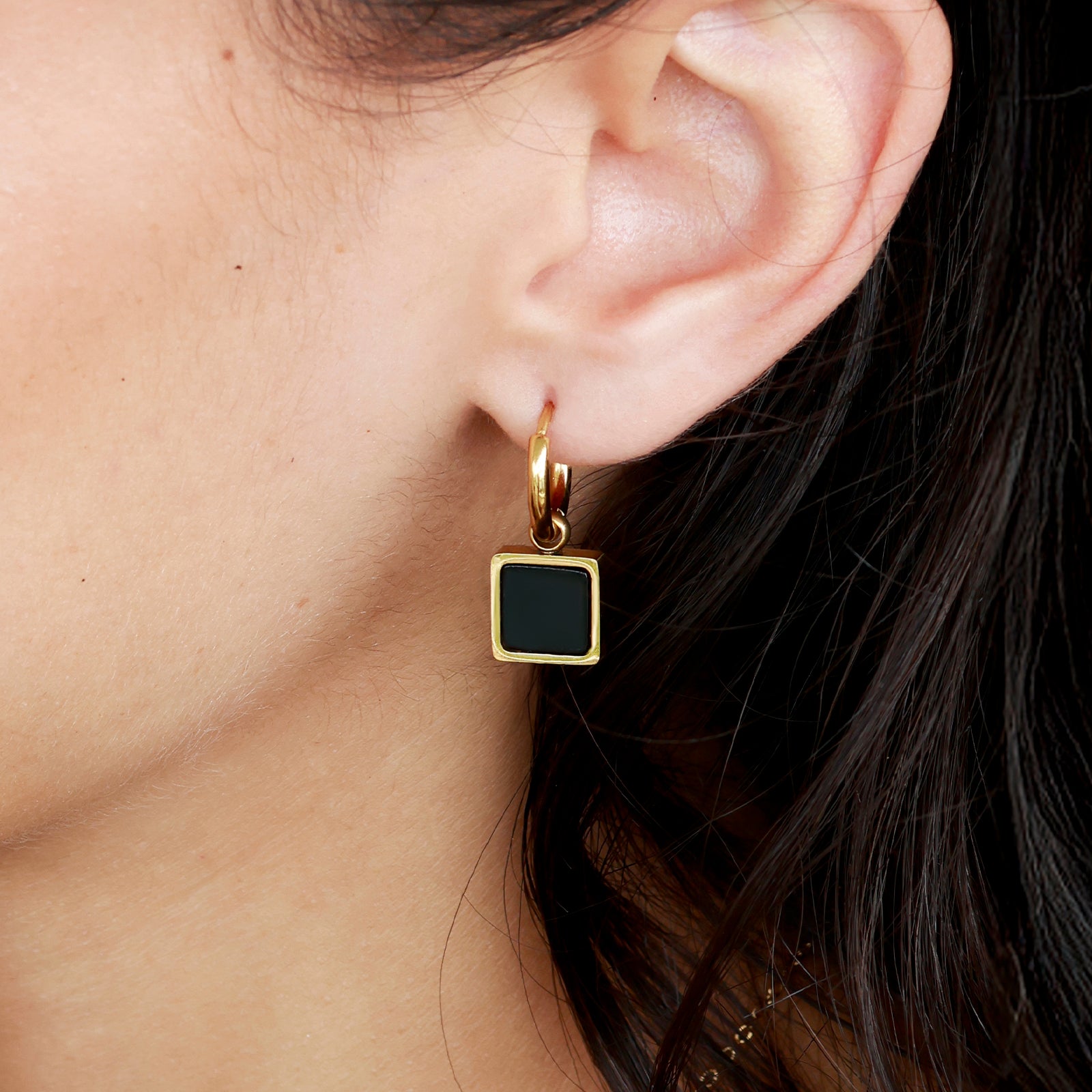 Nocta Onyx Earrings – Onyx Squares & Gold Hoops